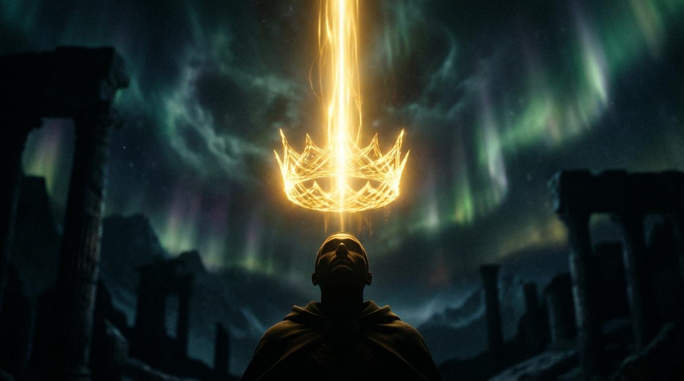 Radiant golden crown of light over a human head