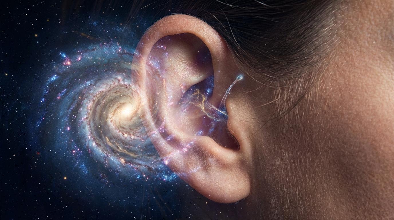 Human ear merging with cosmic nebula