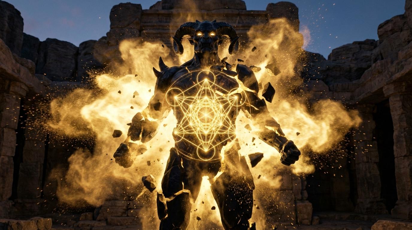 Explosion of divine light revealing geometry