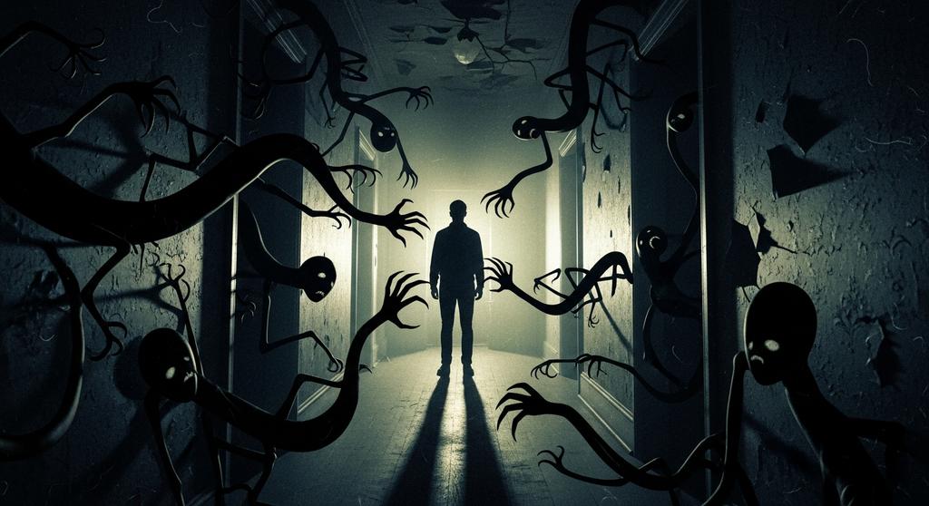 Shadow Entities in a Dark Hallway