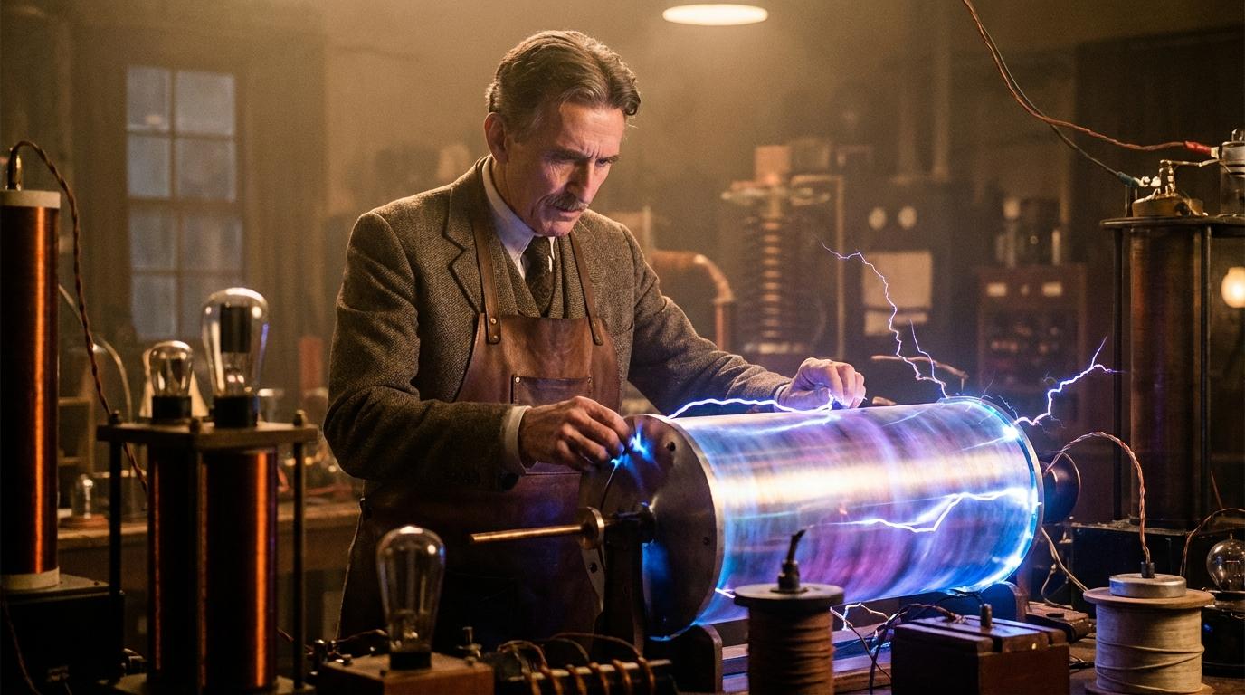 Nikola Tesla with the Echo Catcher Device
