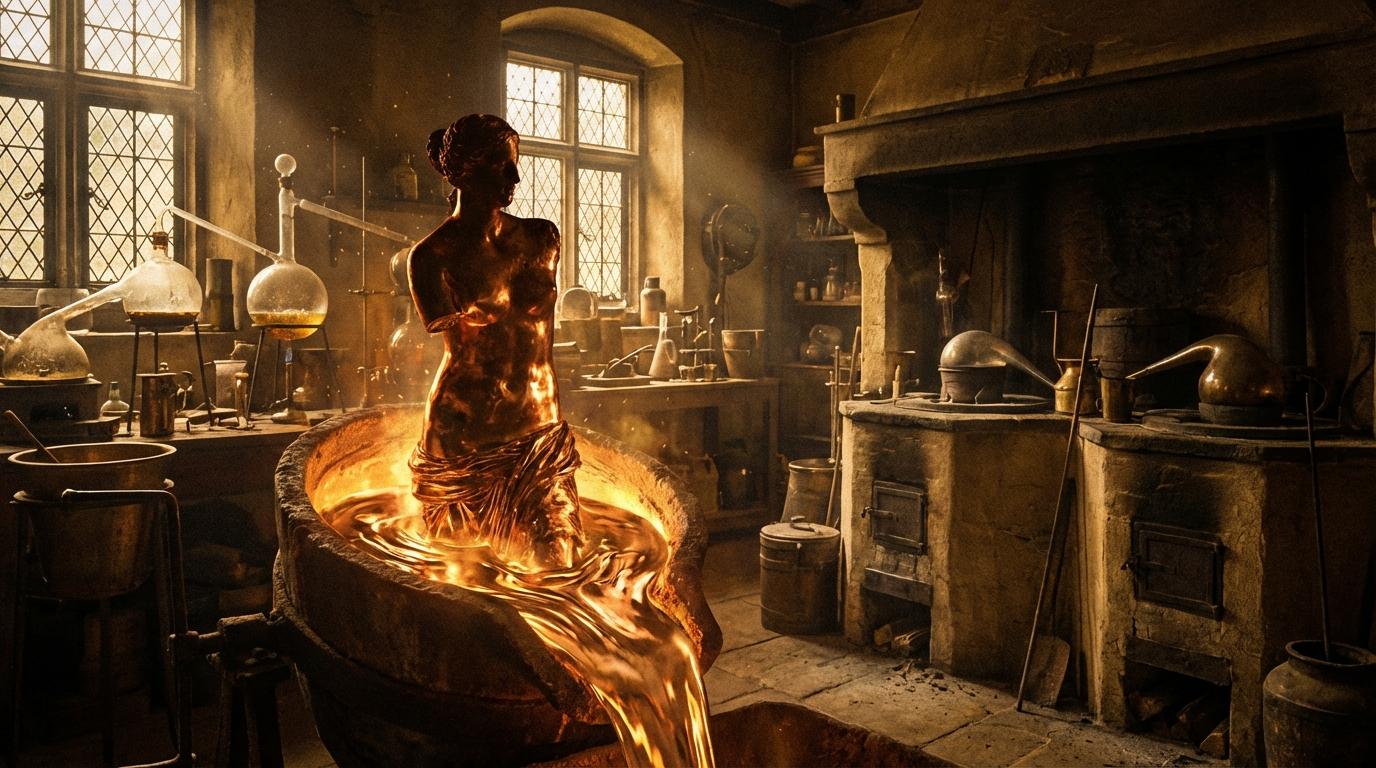 Venus silhouette with molten copper