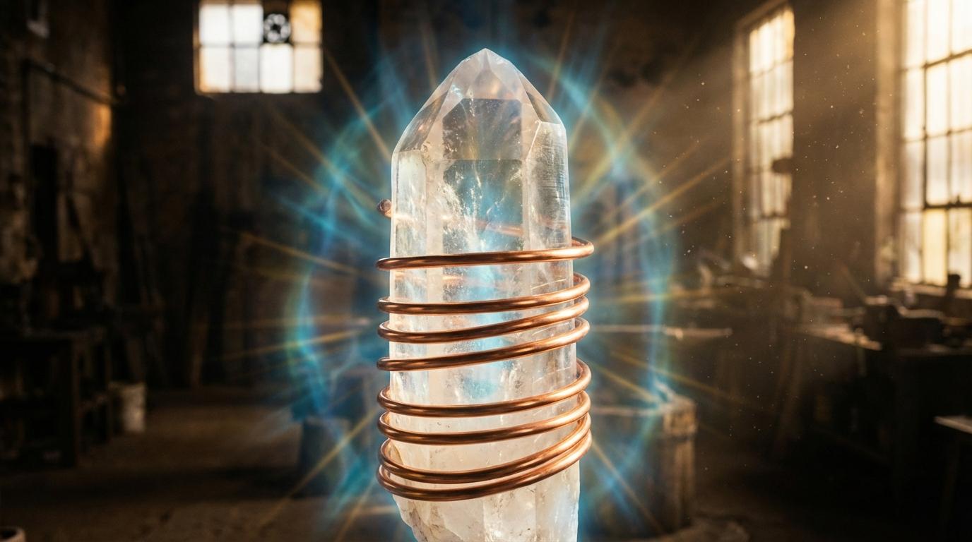 Quartz crystal with copper coils